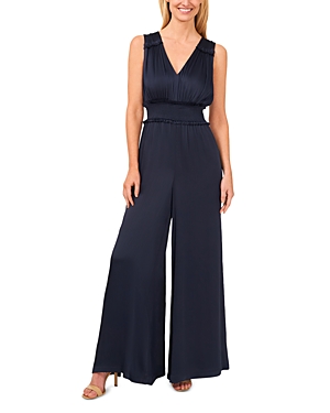 Cece Smocked Waist Sleeveless Wide Leg Jumpsuit In Mood Indigo