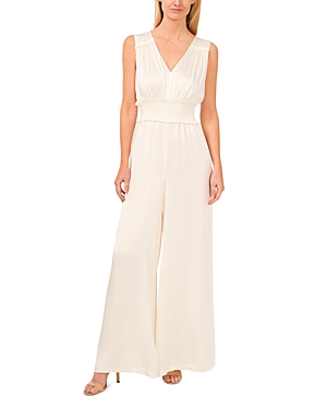 Cece Smocked Waist Sleeveless Wide Leg Jumpsuit In New Ivory