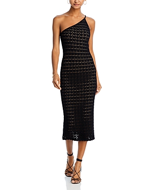 Shop Aqua One Shoulder Crochet Midi Dress - 100% Exclusive In Black