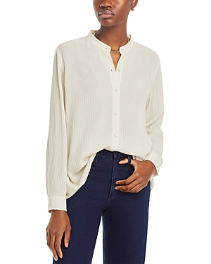Eileen Fisher Rib Band Collar Silk Button-up Shirt In Bone