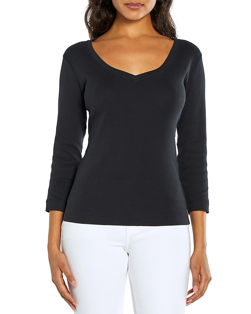 Three Dots Cotton V Neck Three Quarter Sleeve Tee