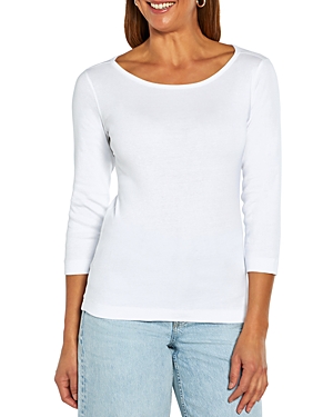 Shop Three Dots Cotton V Neck Three Quarter Sleeve Tee In White