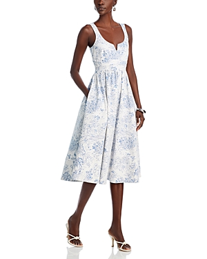 Shop Cinq À Sept Cinq A Sept Garden Toile Notch Neck Midi Dress In White/blue