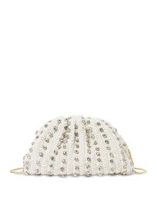 Bailey Embellished Pleated Raffia Clutch