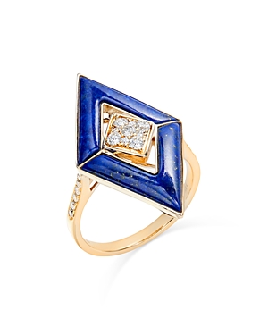 Shop Bloomingdale's Lapis & Diamond Statement Ring In 14k Yellow Gold In Blue/gold