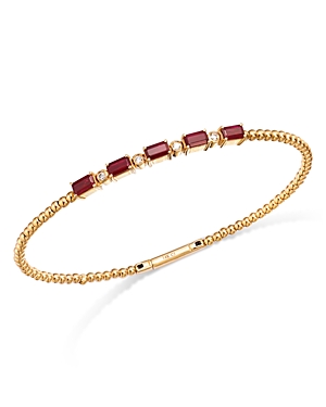 Ruby & Diamond Bangle Bracelet in 14K Yellow Gold