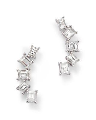 Diamond Baguette Curved Ear Climbers in 14K White Gold, 0.65 tcw