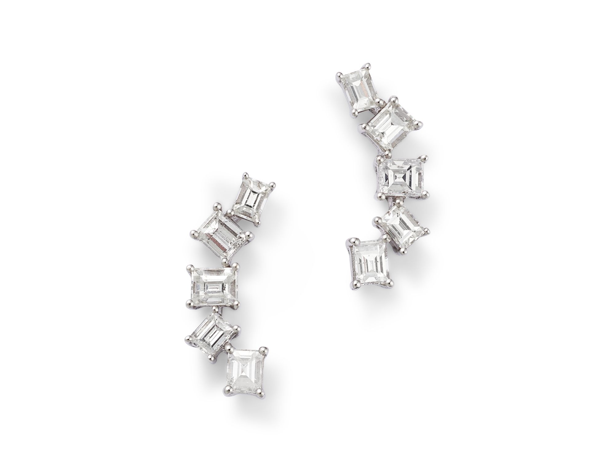 Diamond Baguette Curved Ear Climbers in 14K Gold, 0.65 tcw - Image 1