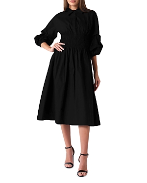 Shop Gracia Puff Sleeve Shirt Waist Dress In Black