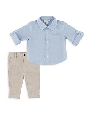 Shop Miniclasix Baby Boys' Linen Button-down Shirt & Pants Set - Baby In Blue