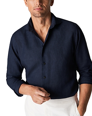 Shop Eton Contemporary Fit Linen Shirt In Navy Blue