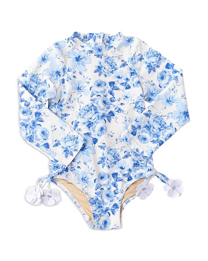 Shade Critters Girls One Piece Long Sleeve Swimsuit - Tropical Blues