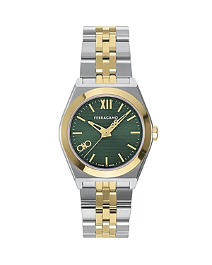 Shop Ferragamo Vega New Watch, 28mm In Green/two-tone