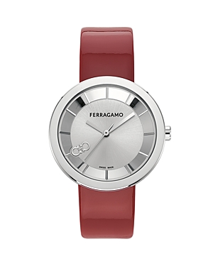 Shop Ferragamo Curve V2 Watch, 35mm In Silver/red