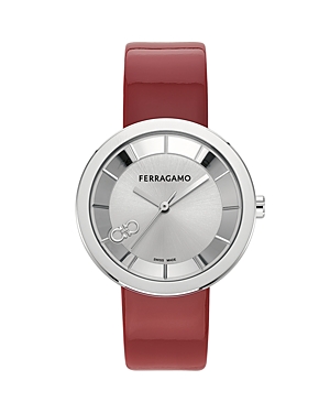 Ferragamo Curve V2 Watch, 35mm In Silver/red