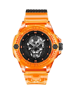 Shop Philipp Plein The $kull Scuba Duba Edition Watch, 44mm In Black/orange