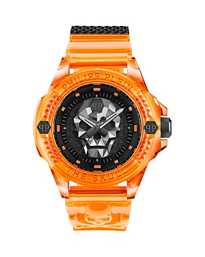 Philipp Plein The $kull Scuba Duba Edition Silicone Watch In Black/orange