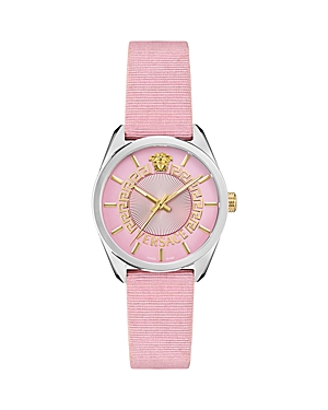 Versace V-circle 36mm Stainless Steel Watch With Grosgrain Strap, Pink In Stainless