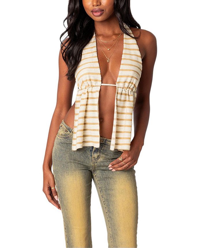 Edikted Textured Open Back Halter Top Bloomingdale's