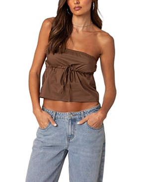 Edikted Reva Strapless Cotton Crop Top In Brown