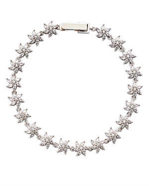 Shop Aqua Cubic Zirconia Flower Madison 501 Tennis Bracelet In Silver/crystal