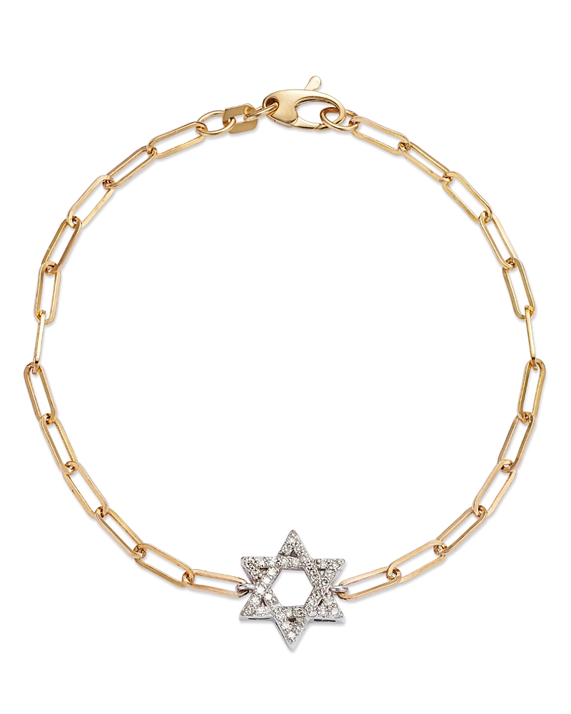 Bloomingdale's Diamond Star Of David Bracelet In 14k White And Yellow Gold, 0.18 Ct. T. W. In White/gold