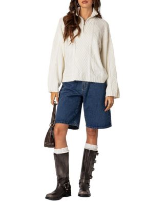 Oversized Quarter Zip Cable Knit Sweater
