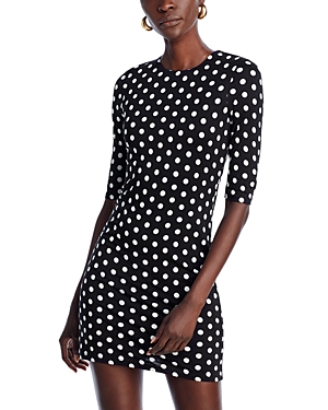 Shop Alice And Olivia Delora Elbow Sleeve Mini Dress In White Black Dot