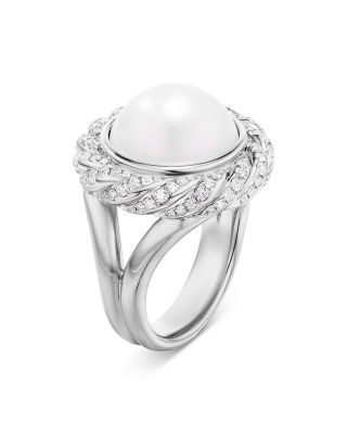Sterling Silver Pearl South Sea White Pearl & Diamond Halo Ring
