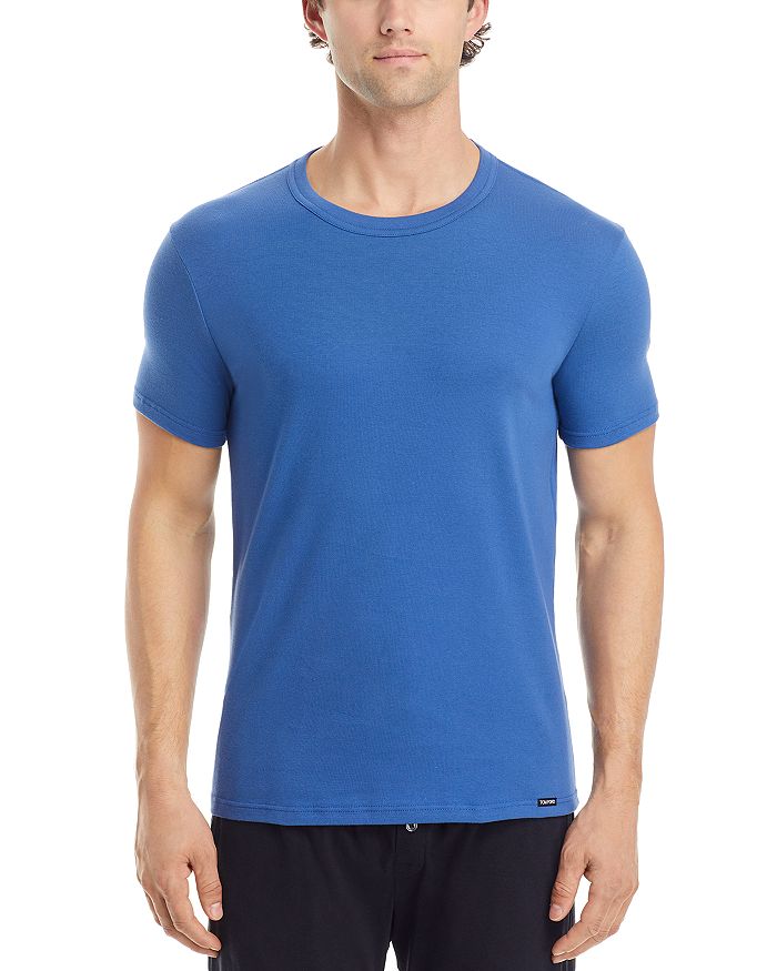 Shop Tom Ford Cotton Blend Crewneck Tee In High Blue