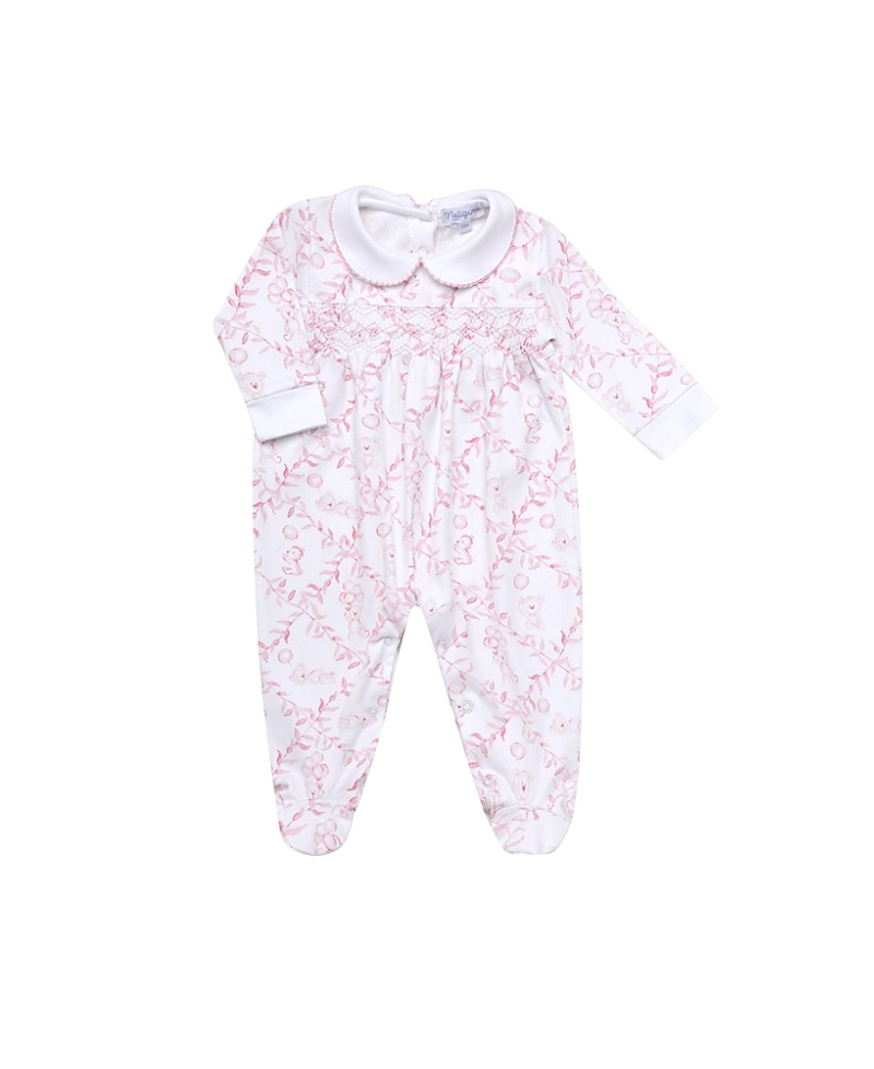 Nellapima Pink Bears Trellace Smocked Footie - Baby In Pink