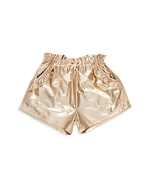Shop Pink Chicken Girls' Theodore Ruffle Lame Shorts - Little Kid In Gold Lame