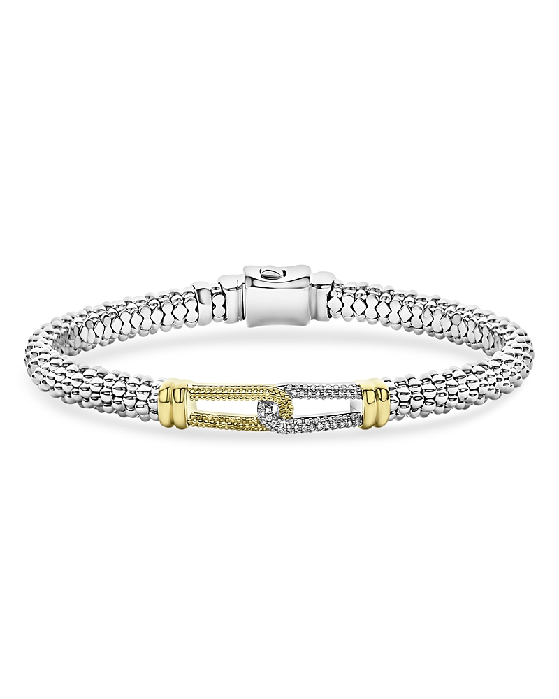 Lagos 18K Yellow Gold & Sterling Silver Caviar Lux Diamond Interlocking Loop Caviar Bead Clip Bracelet - Exclusive