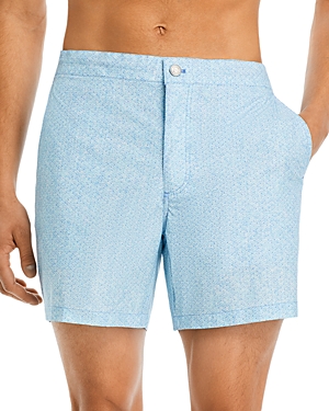 Shop Peter Millar Crown Crafted Miura Wave Tailored Fit 6 Swim Trunks In Iced Aqua