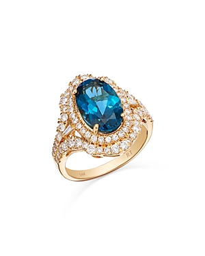 Shop Bloomingdale's London Blue Topaz & Diamond Halo Ring In 14k Yellow Gold In London Blue Topaz/gold