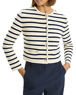 Shop Theory Classic Striped Knit Jacket In Cream/bright Navy