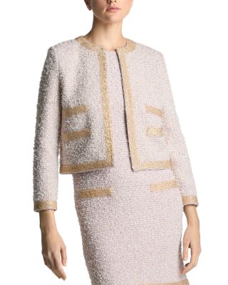 Custom White Tweed Suit: Gold Sequin Jacket & Skirt, Plus Sizes