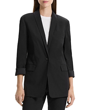 Shop Theory Linen Blend Rolled Sleeve Blazer In Black