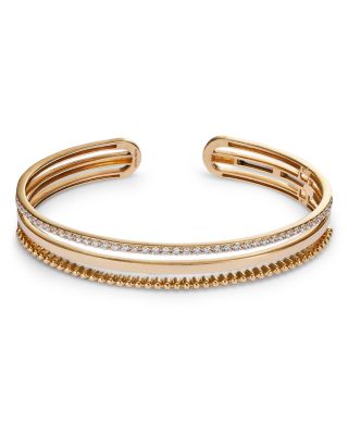 Diamond Triple Row Cuff Bangle Bracelet in 14K Yellow Gold, 1.0 tcw