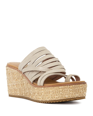 DONALD PLINER WOMEN'S METALLIC LEATHER TOE LOOP WEDGE SLIDE SANDALS