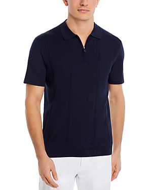 Boss Parkau Cotton and Silk Cable Knit Quarter Zip Polo