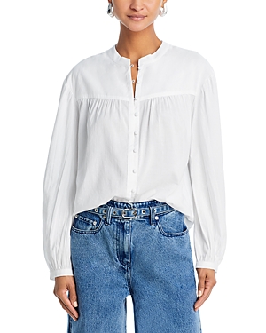 Shop Paige Marline Balloon Sleeve Button Front Shirt In White