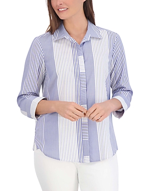 Shop Foxcroft Luna Variegated Stripe Shirt In Sapphire