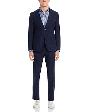 Shop Hugo Boss H-huge Wool & Linen Melange Solid Slim Fit Suit In Dark Blue