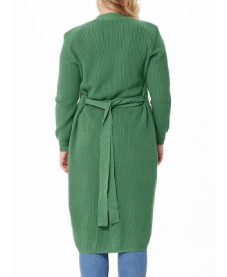  Plus Size Cotton V-Neck Belted Long Cardigan