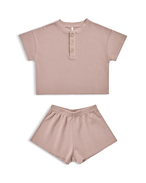 Shop Rylee + Cru Girls' Cotton Waffle Knit Short Set - Little Kid In Mauve