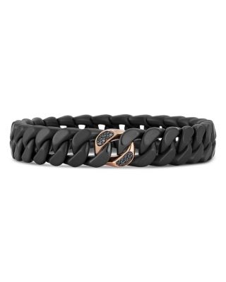 Men's 18K Rose Gold Black Diamond Black Ceramic Groumette Link Bracelet