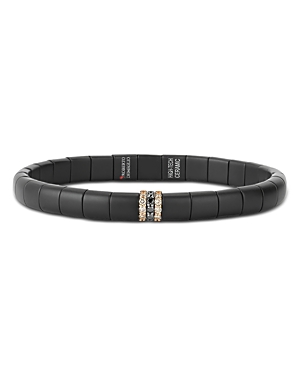 Roberto Demeglio 18k White & Rose Gold Champagne & Black Diamond Black Ceramic Stretch Bracelet