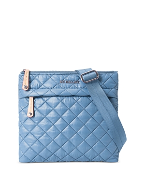 Shop Mz Wallace Metro Flat Crossbody Bag In Cornflower Blue/silver