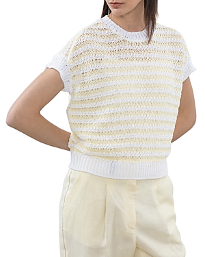 Peserico Cotton Open Knit Sweater In Salty White/stucco